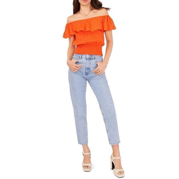1. State Top Tigerlily Eyelet Ruffle Smocked Crop Orange Size XS NWT - Picture 2 of 9
